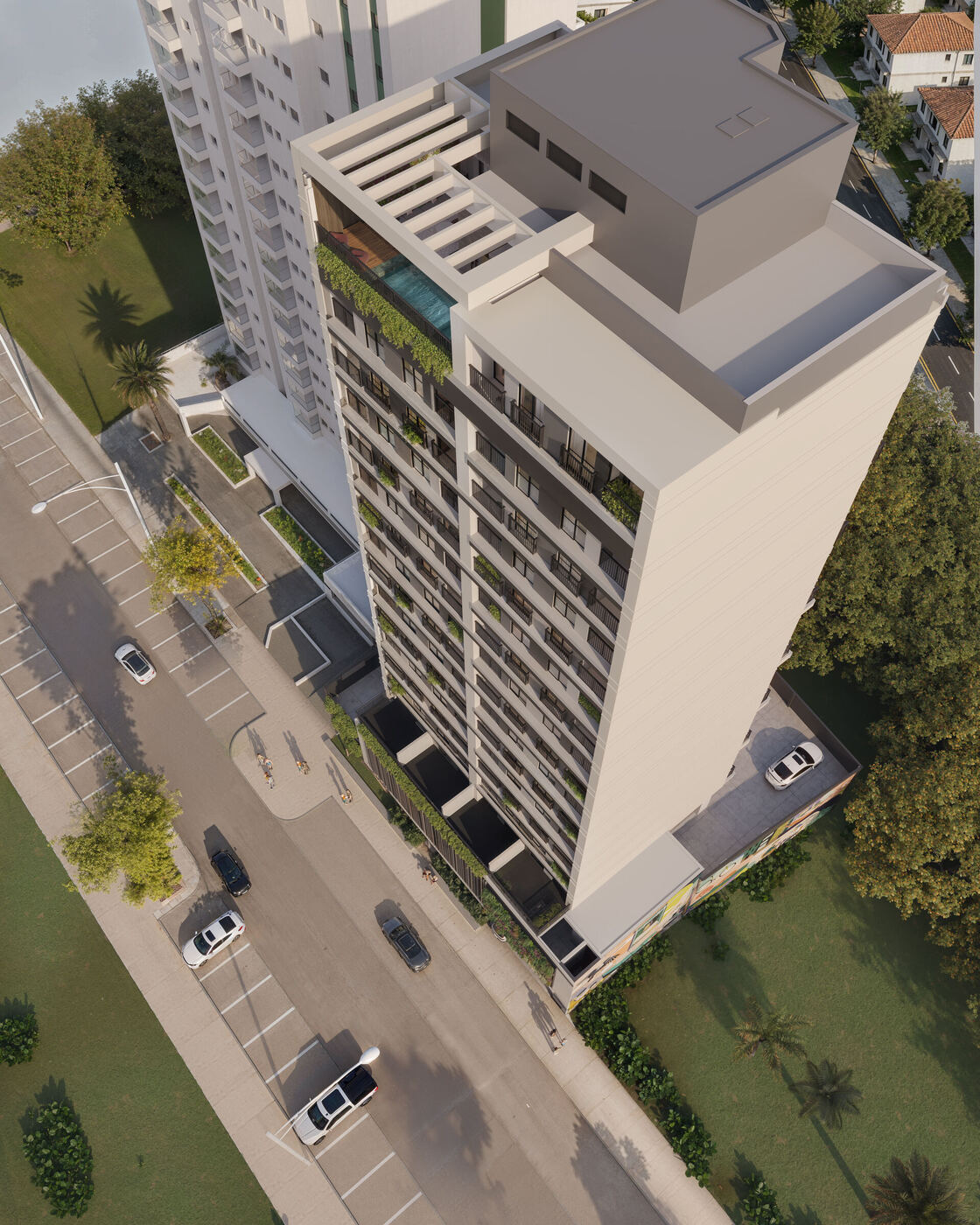 Vista aérea: torre única na Rua 19 Norte